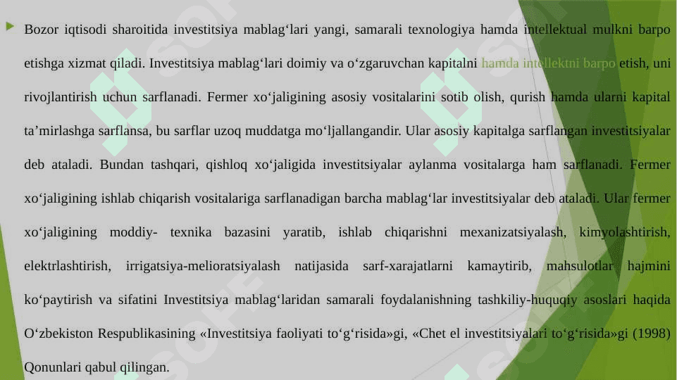 Fermer xo’jaliklarida investitsiya va uni jalb qilish yo’llar 3
