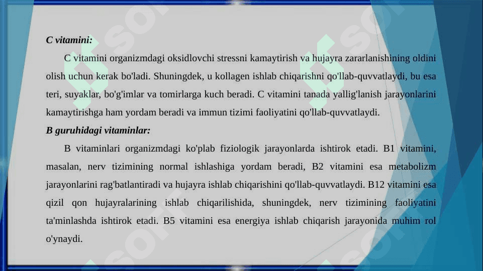 Tabiiy va suniy vitaminlarni metabolizmi va ekskresiyalanishi 8