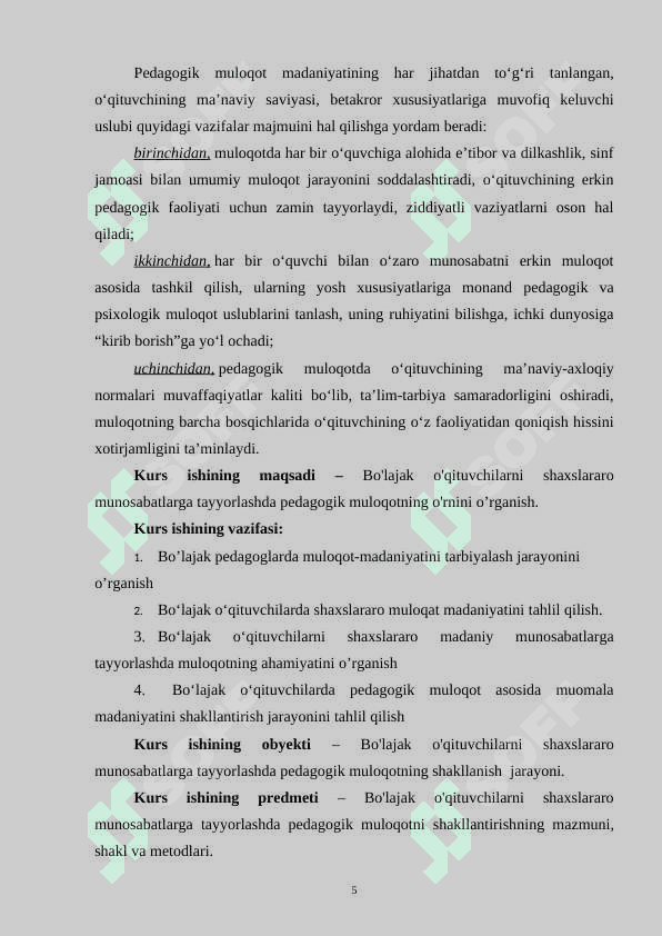 Bo'lajak o'qituvchilarni shaxslararo munosabatlarga tayyorlashda pedagogik muloqotning o'rni 5