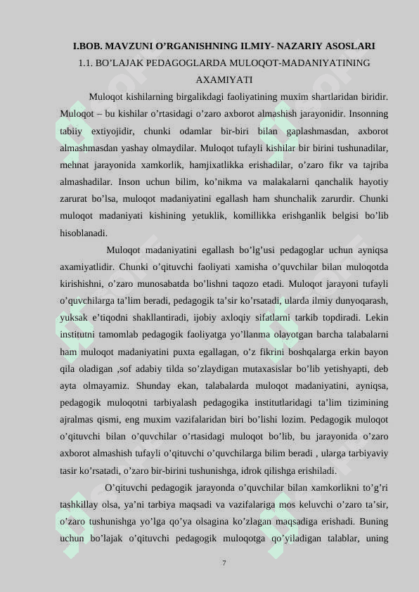 Bo'lajak o'qituvchilarni shaxslararo munosabatlarga tayyorlashda pedagogik muloqotning o'rni 7