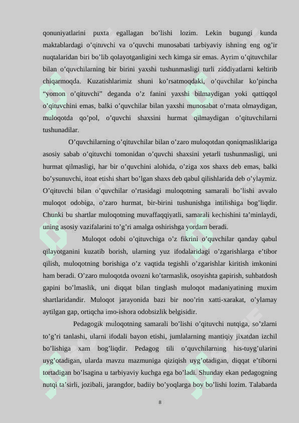 Bo'lajak o'qituvchilarni shaxslararo munosabatlarga tayyorlashda pedagogik muloqotning o'rni 8