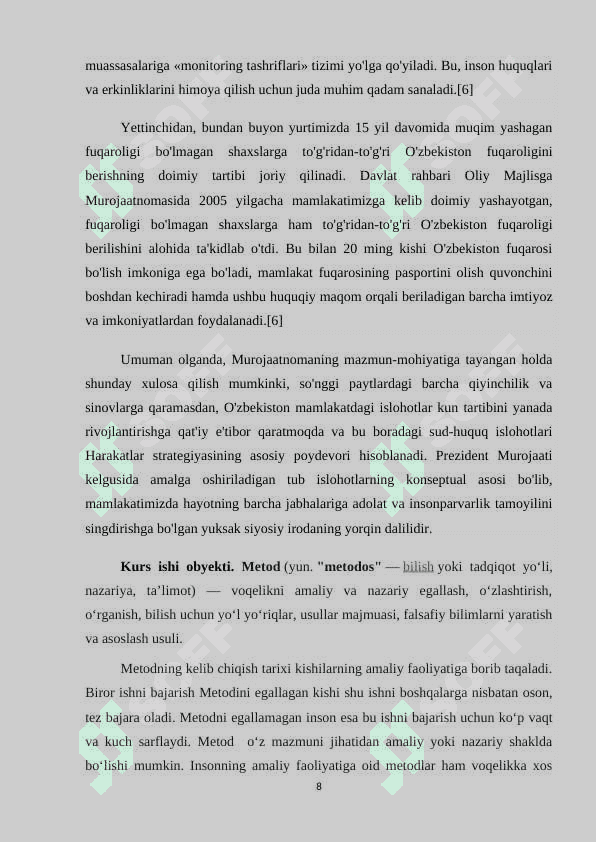 Huquq fanlarini o’qitishning  metodi va klafikatsiyasi 8
