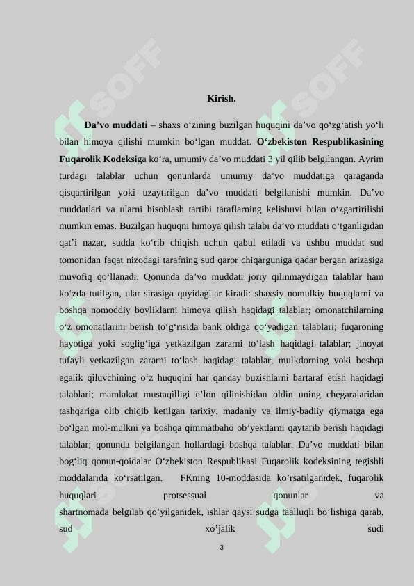 Da’vo muddatlari tushunchasi va xususiyatlari . Da’vo muddatlari turlari. 3
