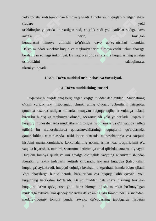 Da’vo muddatlari tushunchasi va xususiyatlari . Da’vo muddatlari turlari. 4