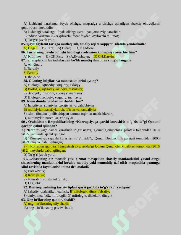 Falsafa fanidan test savollari va javoblari 8