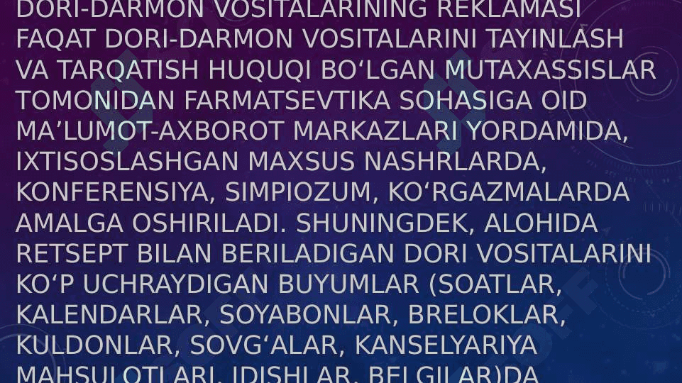 Dori vostilari va boshqa farmasevtika mahsulotlarini reklama qilishning huquqiy asoslari va noqonuniy reklamaga qarshi kurashish usullari 4