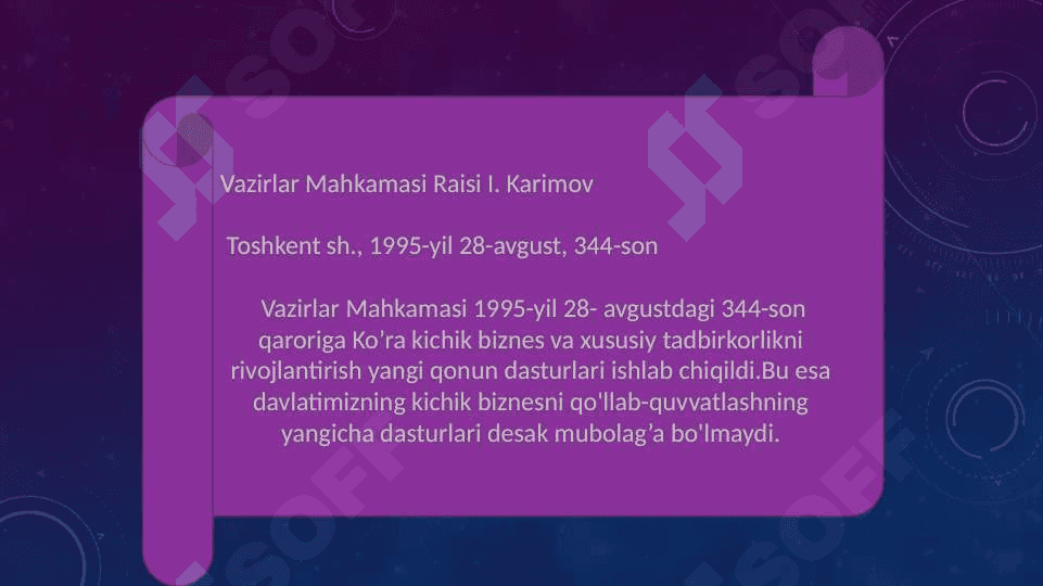 O'zbekistonda Kichik biznes  va xususiy tadbirkorlikni rivojlantirishni  davlat tomonidan qo’llab quvvatlAsh chora tadbirlari pptx 4