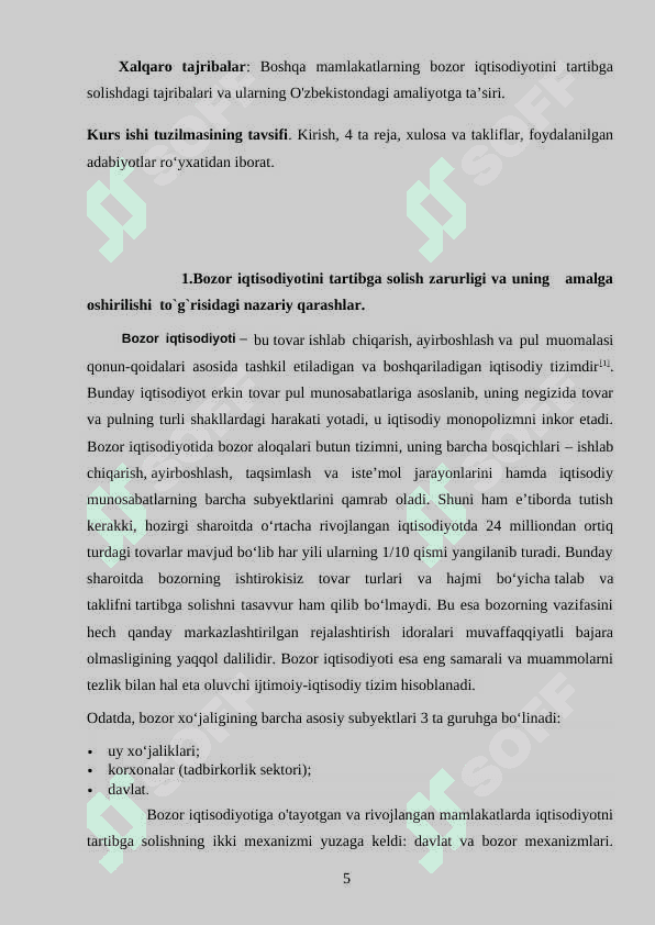 Bozor iqtisodiyotini tartibga solishda davlatning ro’li 5