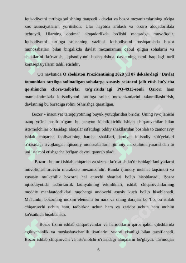 Bozor iqtisodiyotini tartibga solishda davlatning ro’li 6
