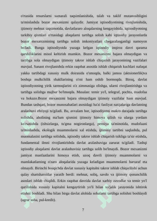 Bozor iqtisodiyotini tartibga solishda davlatning ro’li 7