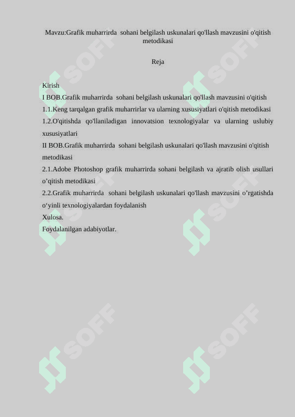 Grafik muharrirda  sohani belgilash uskunalari qo'llash mavzusini o'qitish metodikasi 2