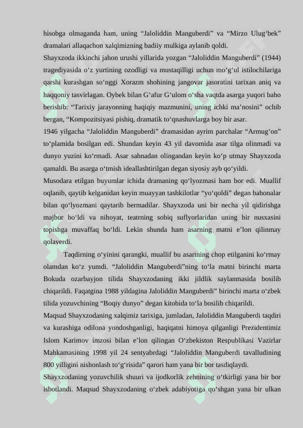 Maqsud Shayxzodaning "Jaloliddin Manguberdi"dramasida obrazlar individualigi 7