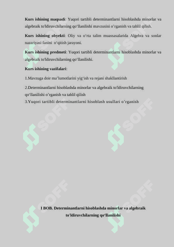 Yuqori tartibli determinantlarni hisoblashda minorlar va algebraik to'ldiruvchilarning qoʻllanilishi 4