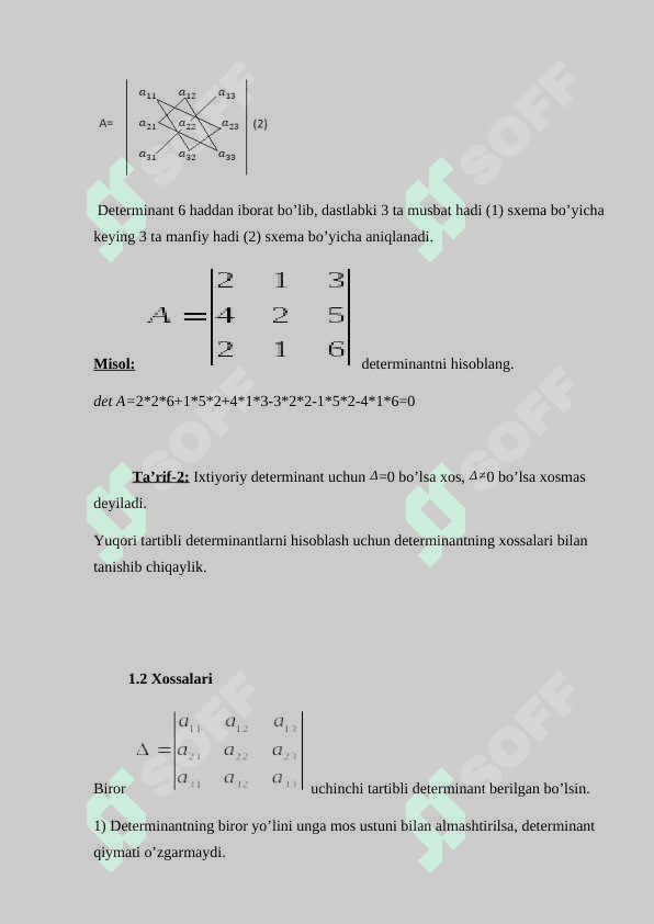 Yuqori tartibli determinantlarni hisoblashda minorlar va algebraik to'ldiruvchilarning qoʻllanilishi 6