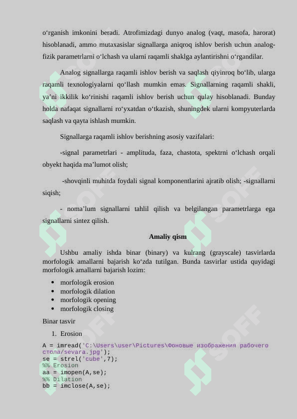 Matlab paketida tasvirlarga raqamli ishlov berish. 3