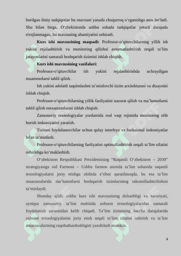 OTM KAFEDRASI PROFESSOR-O’QITUVCHILARINING YILLIK YUKLAMASINI REJALASHTIRISH VA BOSHQARISH TIZIMI 4