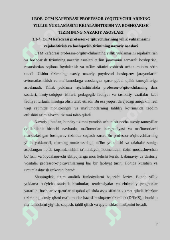 OTM KAFEDRASI PROFESSOR-O’QITUVCHILARINING YILLIK YUKLAMASINI REJALASHTIRISH VA BOSHQARISH TIZIMI 7
