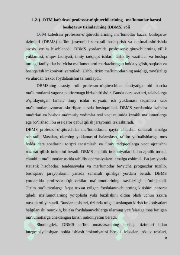 OTM KAFEDRASI PROFESSOR-O’QITUVCHILARINING YILLIK YUKLAMASINI REJALASHTIRISH VA BOSHQARISH TIZIMI 8