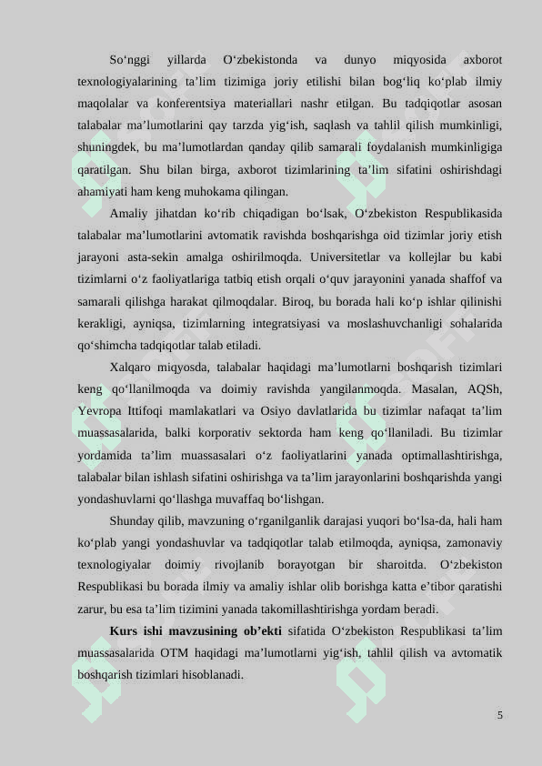 OTM KAFEDRASI PROFESSOR-O’QITUVCHILARINING ILMIY FAOLIYATINI KUZATISH VA NATIJALARNI TAHLIL QILISH TIZIMI 5