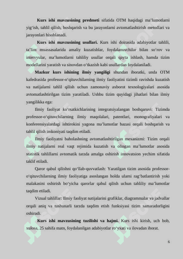 OTM KAFEDRASI PROFESSOR-O’QITUVCHILARINING ILMIY FAOLIYATINI KUZATISH VA NATIJALARNI TAHLIL QILISH TIZIMI 6