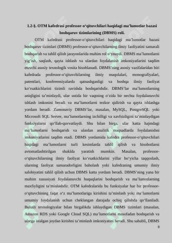 OTM KAFEDRASI PROFESSOR-O’QITUVCHILARINING ILMIY FAOLIYATINI KUZATISH VA NATIJALARNI TAHLIL QILISH TIZIMI 8