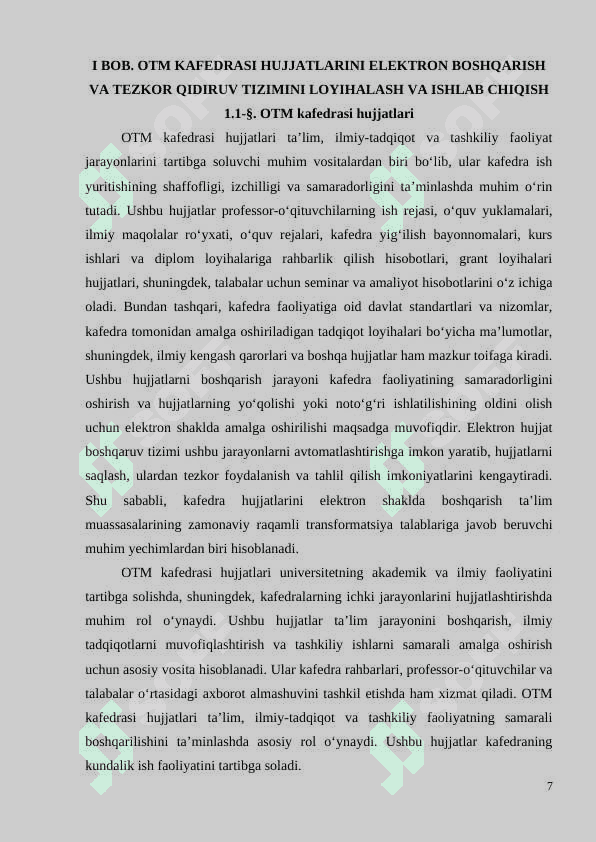OTM KAFEDRASI HUJJATLARINI ELEKTRON BOSHQARISH VA TEZKOR QIDIRUV  TIZIMI 7