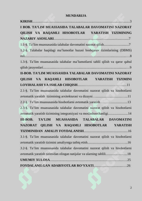 TA’LIM MUASSASIDA TALABALAR DAVOMATINI NAZORAT QILISH VA HISOBOTLARNI AVTOMATIK YARATISH TIZIMI 2