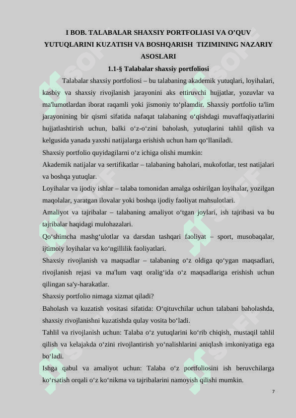 TALABALAR SHAXSIY PORTFOLIASI VA O’QUV YUTUQLARINI KUZATISH VA BOSHQARISH TIZIMI 7