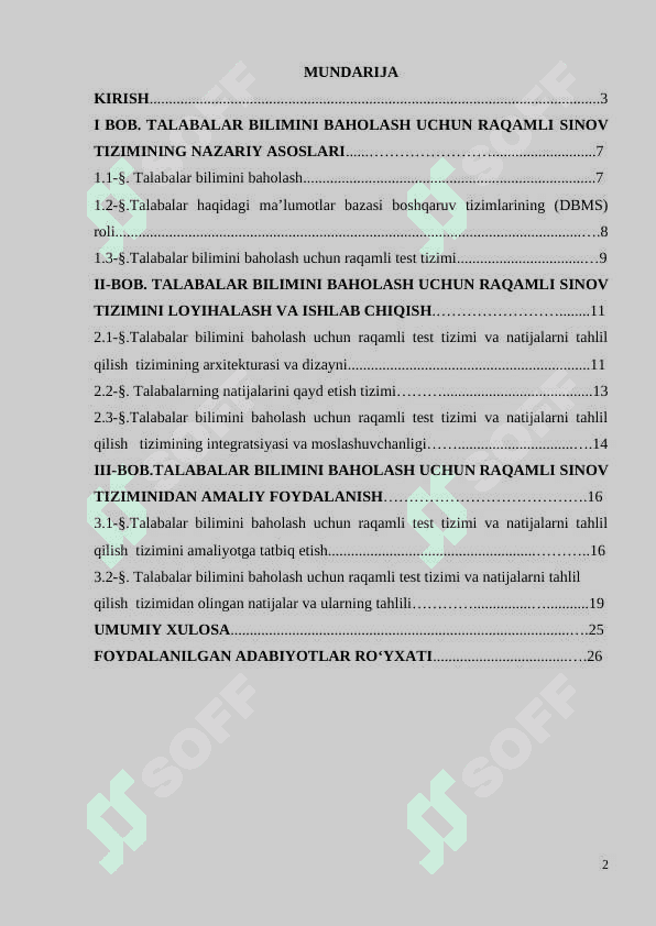 TALABALAR BILIMINI BAHOLASH UCHUN RAQAMLI TEST TIZIMI VA NATIJALARNI TAHLIL QILISH TIZIMI 2