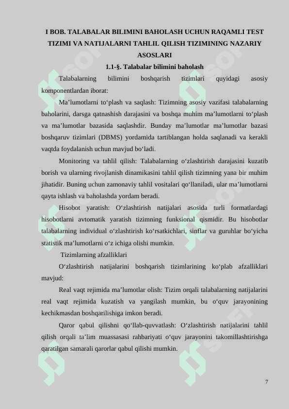 TALABALAR BILIMINI BAHOLASH UCHUN RAQAMLI TEST TIZIMI VA NATIJALARNI TAHLIL QILISH TIZIMI 7
