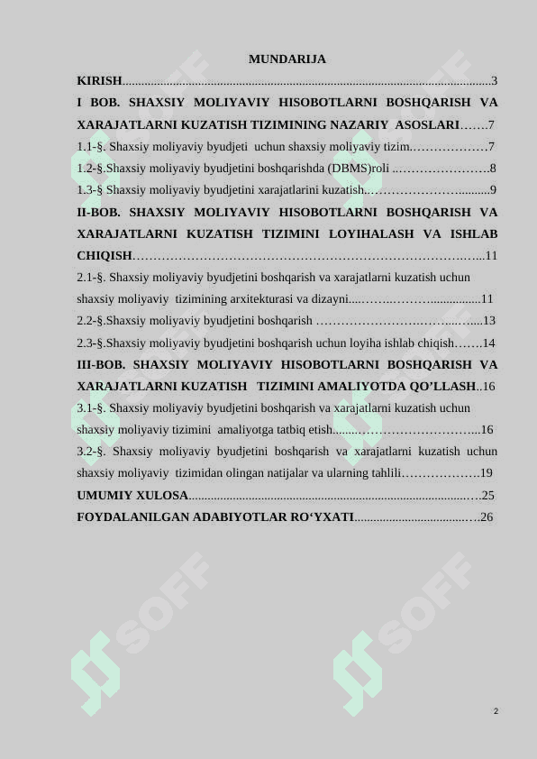 Shaxsiy moliyaviy BYUDJETINI BOSHQARISH VA XARAJATLARINI KUZATISH UCHUN SHAXSIY MOLIYAVIY TIZIM 2