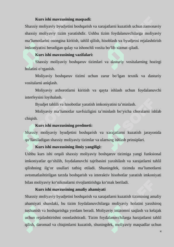 Shaxsiy moliyaviy BYUDJETINI BOSHQARISH VA XARAJATLARINI KUZATISH UCHUN SHAXSIY MOLIYAVIY TIZIM 4
