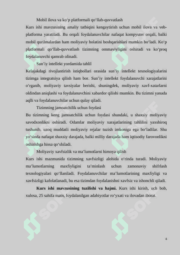 Shaxsiy moliyaviy BYUDJETINI BOSHQARISH VA XARAJATLARINI KUZATISH UCHUN SHAXSIY MOLIYAVIY TIZIM 6