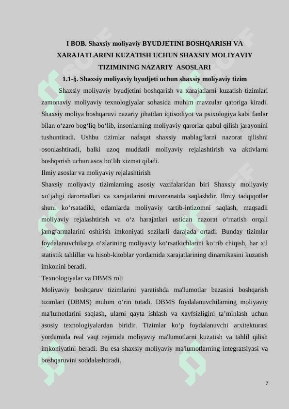 Shaxsiy moliyaviy BYUDJETINI BOSHQARISH VA XARAJATLARINI KUZATISH UCHUN SHAXSIY MOLIYAVIY TIZIM 7