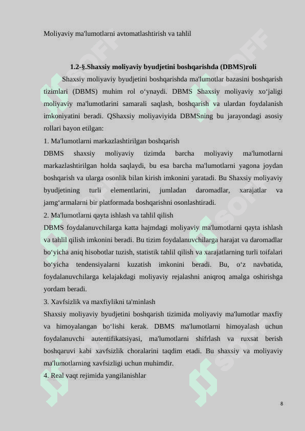 Shaxsiy moliyaviy BYUDJETINI BOSHQARISH VA XARAJATLARINI KUZATISH UCHUN SHAXSIY MOLIYAVIY TIZIM 8