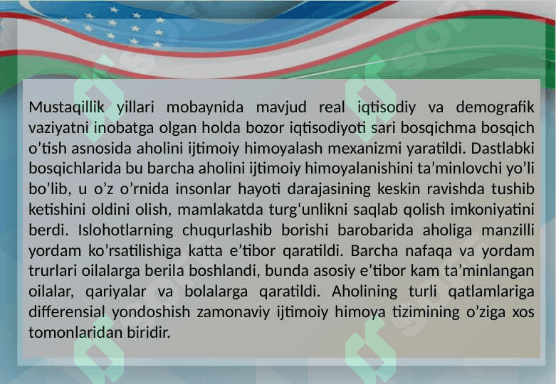 O‘zbekistonda  ijtimoiy  sohada  amalga  oshirilayotgan  o‘zgarishlar mazmun va mohiyati 4