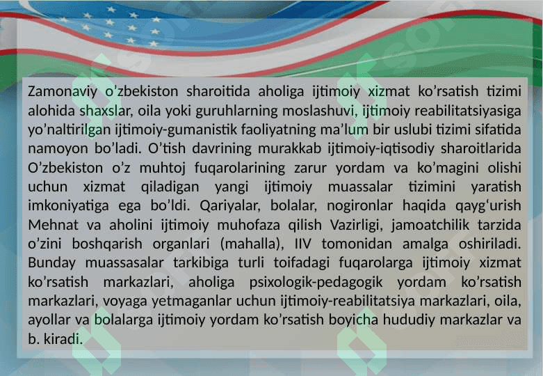 O‘zbekistonda  ijtimoiy  sohada  amalga  oshirilayotgan  o‘zgarishlar mazmun va mohiyati 8
