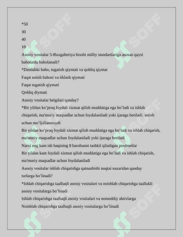 BUXGALTERIYA HISOBI FANIDAN YAKUNIY TEST SAVOLLARI JAVOBLARI BILAN 2