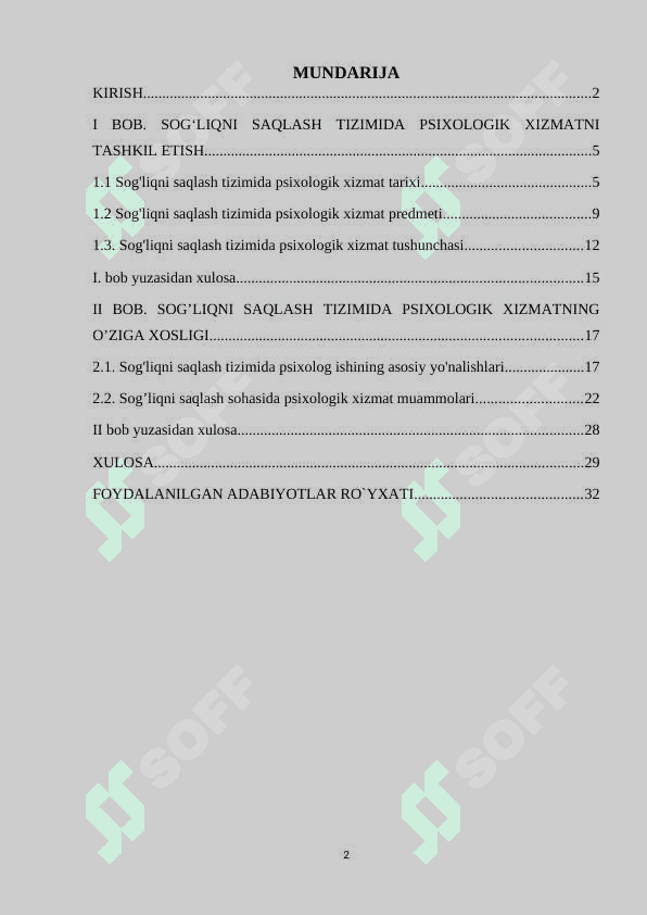 Sog'likni saqlash tizimida psixologik xizmatning o'ziga xosligi. 2