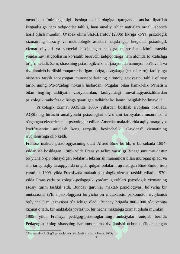 Sog'likni saqlash tizimida psixologik xizmatning o'ziga xosligi. 7