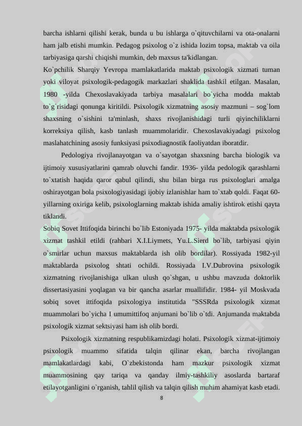 Sog'likni saqlash tizimida psixologik xizmatning o'ziga xosligi. 8