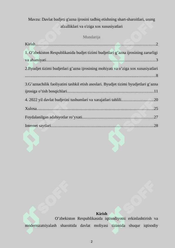 Davlat budjeti g'azna ijrosini tadbiq etishning shart-sharoitlari, uning afzalliklari va o'ziga xos xususiyatlari 2