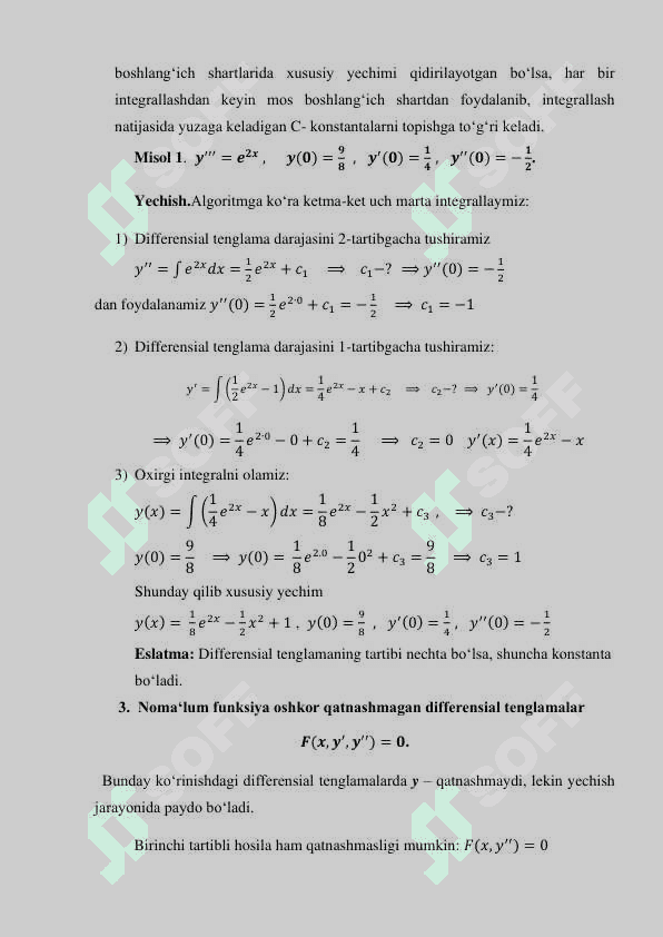 TARTIBI PASAYADIGAN YUQORI TARTIBLI  DIFFERENSIAL TENGLAMALAR 4