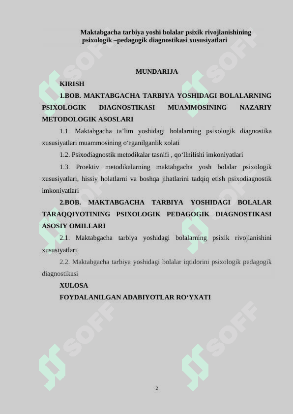 Maktabgacha tarbiya yoshi bolalar psixik rivojlanishining psixologik –pedagogik diagnostikasi xususiyatlari 2