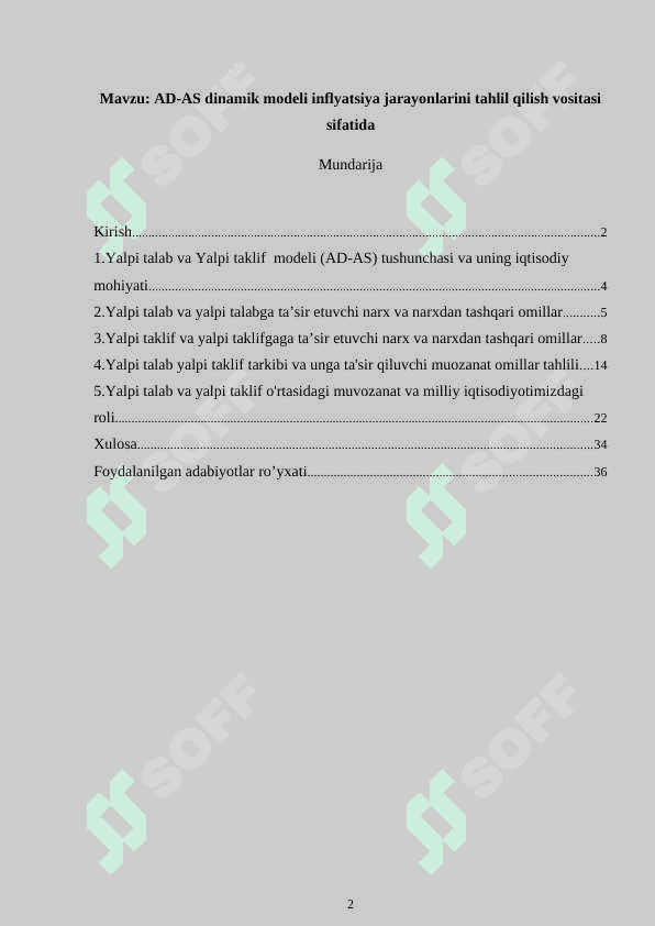 AD-AS dinamik modeli inflyatsiya jarayonlarini tahlil qilish vositasi sifatida 2