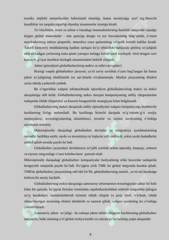 Jahon iqtisodiyoti glaballashuvi,uni harakatlantiruvchi kuchlar va  omillar 8