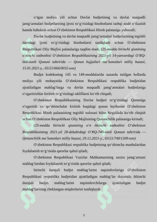 Markaziy va mahalliy davlat hokimiyati organlarining budjet tizimini boshqarish sohasidagi vakolatlari 5
