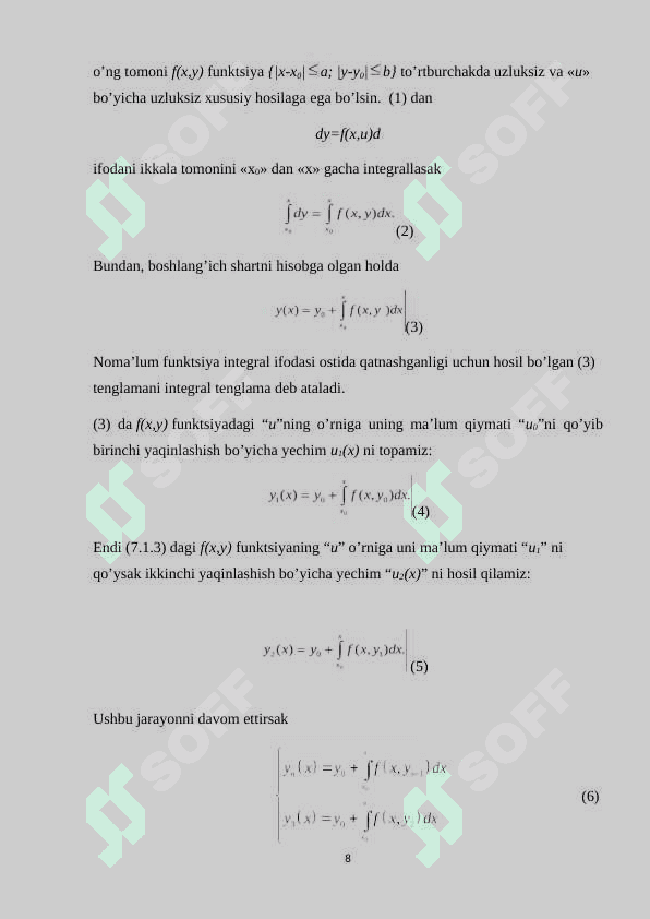Oddiy differensial tenglamalarni yechishning ketme-ket yaqinlashi usuli 8