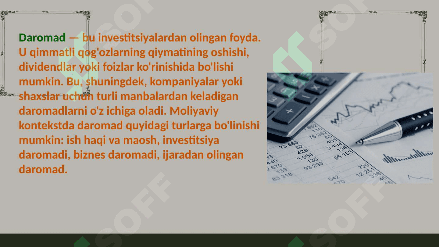 Risk va daromadning o'zaro bog'liqligi 8