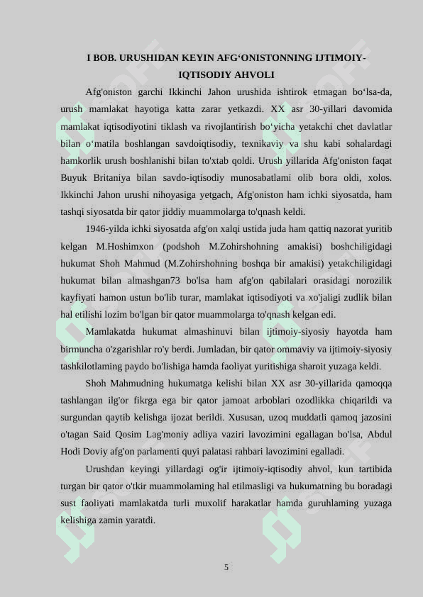 IKKINCHI JAHON URUSHIDAN KEYIN AFG‘ONISTONNING IJTIMOIY-IQTISODIY AHVOLI 5